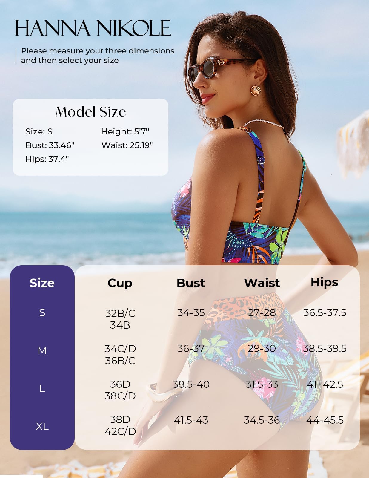 Hanna Nikole Bikini de cintura alta para mujer, traje de baño con corte de barriga, traje de baño push up, conjunto de bikini de dos piezas, traje de baño