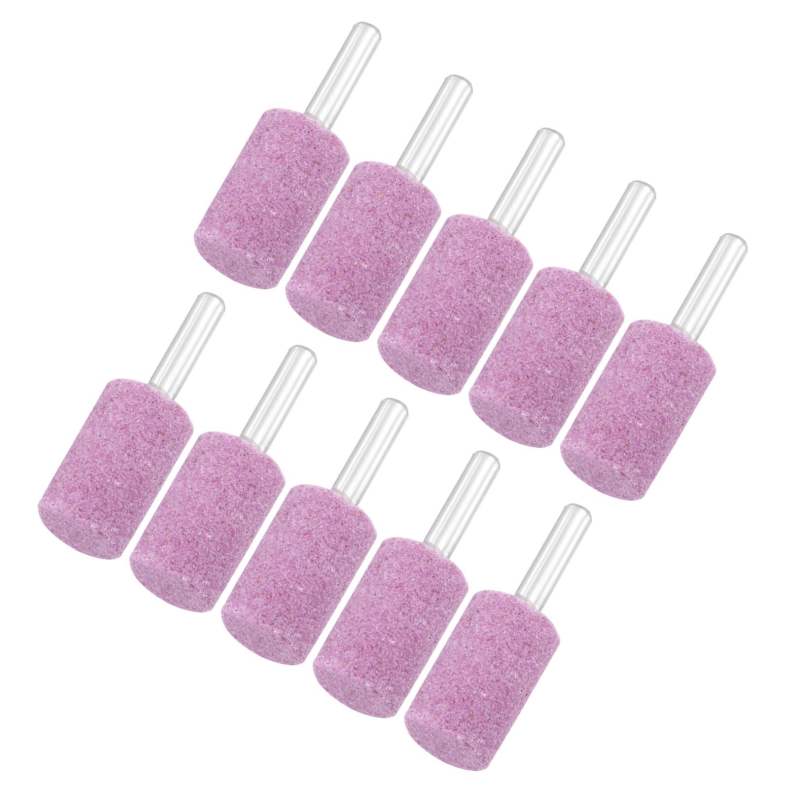 M METERXITY 10-Pack Mole Montate In Pietra Abrasiva Per Levigatura, Codolo Da 1/4 IN(6mm) Punta Trapano Per Levigatura E Lucidatura In Ossido, Diametro 0.63IN(16mm) Grana 80 Cilindro [Rosa]