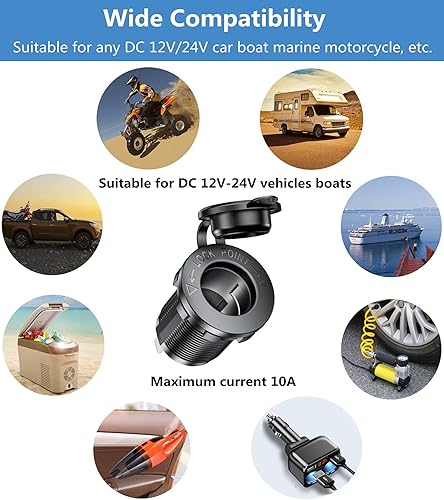 Miniatura 10 de KEWIG Enchufe para encendedor de cigarrillos de 12 V con LED azul, impermeable, kit de repuesto para encendedor de cigarrillos para automóvil,