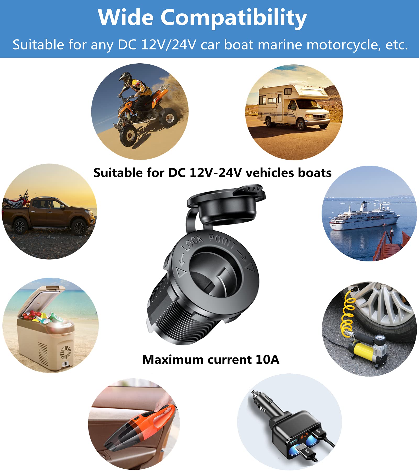 GTIWUNG Lot De 2 Prises Allume-Cigare, Imperméable Prise 12v Camping Car étanche