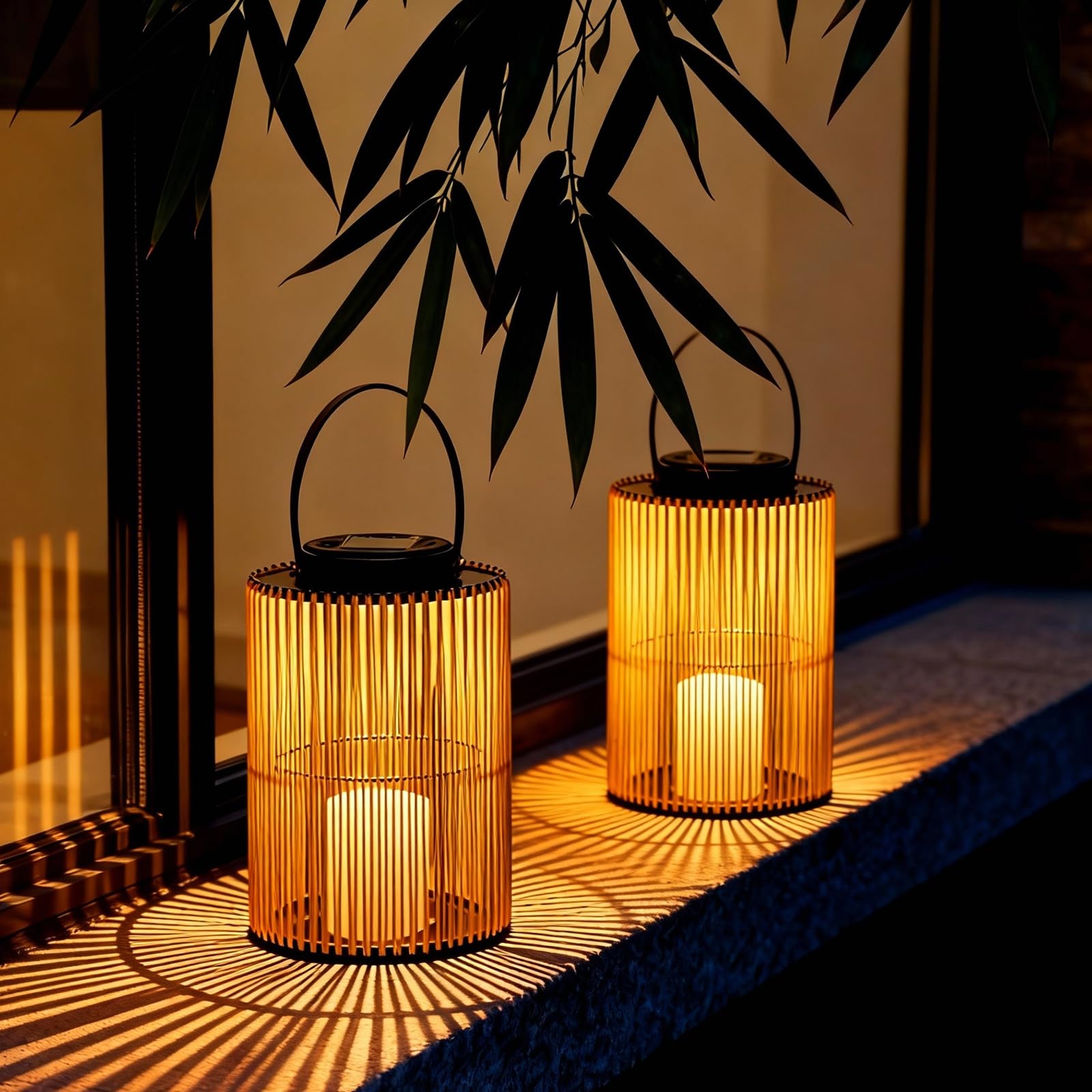 Photo 1 of 2 Pack Solar Lanterns Outdoor Waterproof, Cylindrical Shape Solar Lantern with Handle, Hand-Wound Outdoor Lantern Dusk to Dawn 6-8Hr, Hanging & Tabletop Decor for Garden/Patio