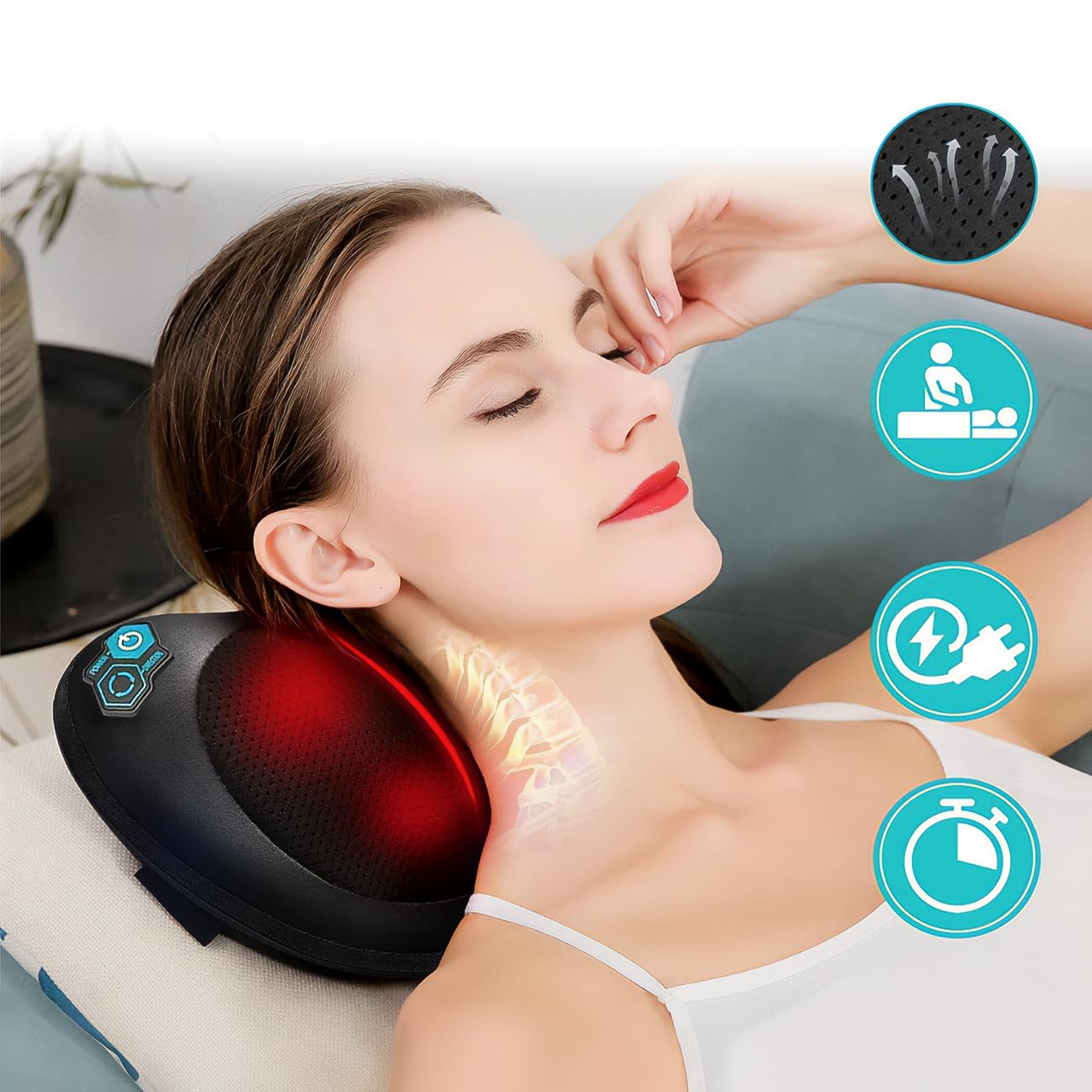 MalTec Shiatsu Massagekissen Rücken, Nacken, Körper wärmende Rückenmassagegerät Massageköpfen für Büro, Auto oder Zuhause