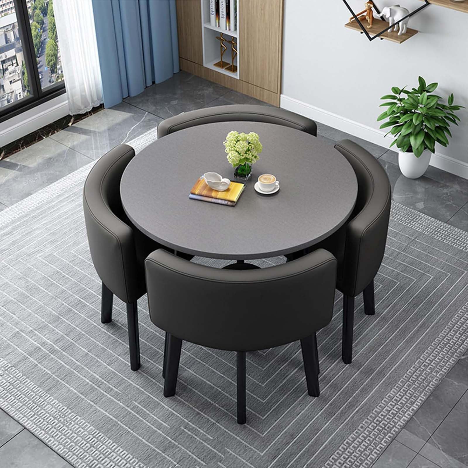Ensemble de salle à manger moderne 4 pièces avec 4 chaises – Design peu encombrant pour cuisine, balcon et salon – 90 cm / 35.4in – et solution de salle à manger fonctionnelle