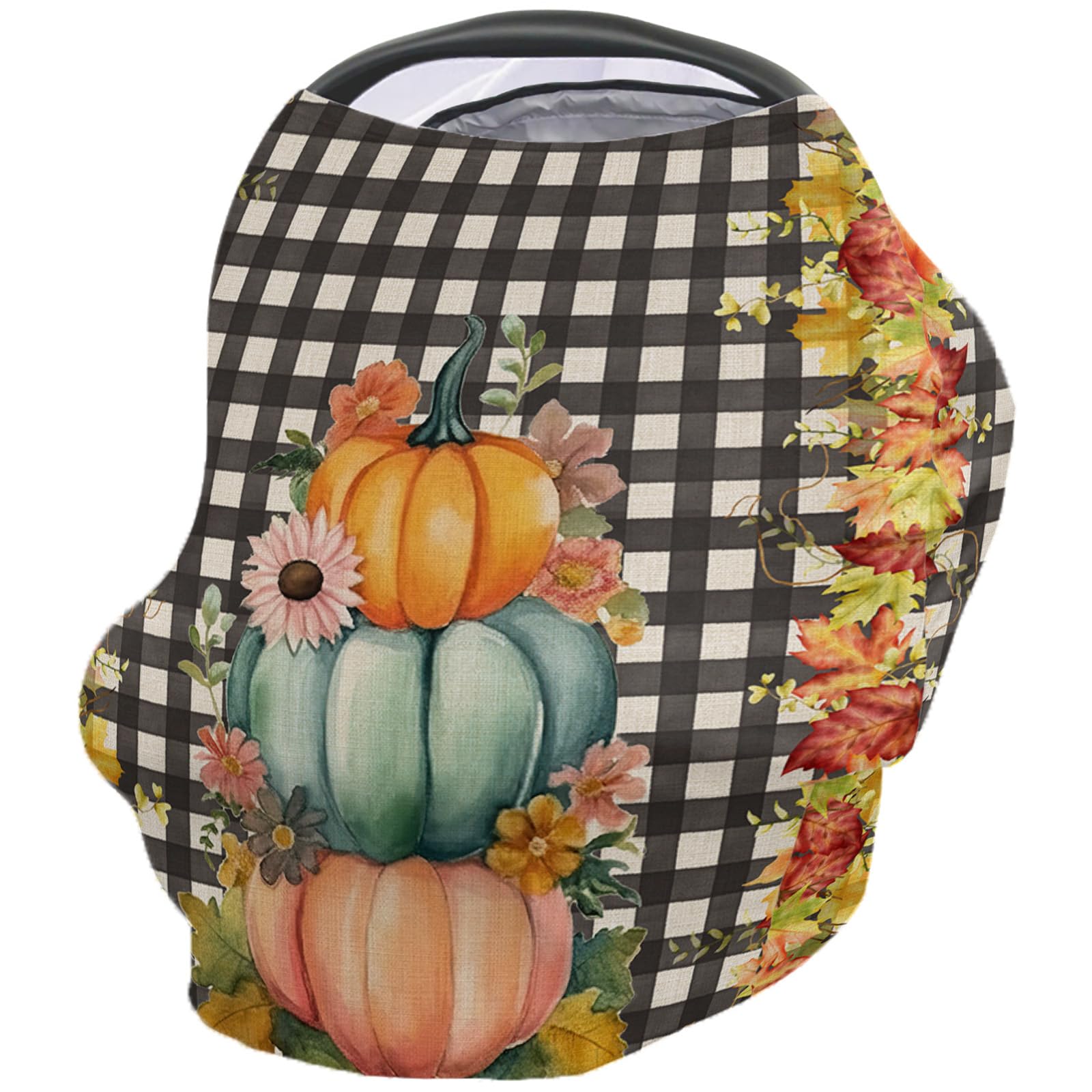 Nursing Cover for Breastfeeding Scarf, Pumpkin Thanksgiving Floral Maple Leaf Baby Car Covers Super Soft Multi Use for Canopy Shopping Cart Cover Blanket Stroller Cover