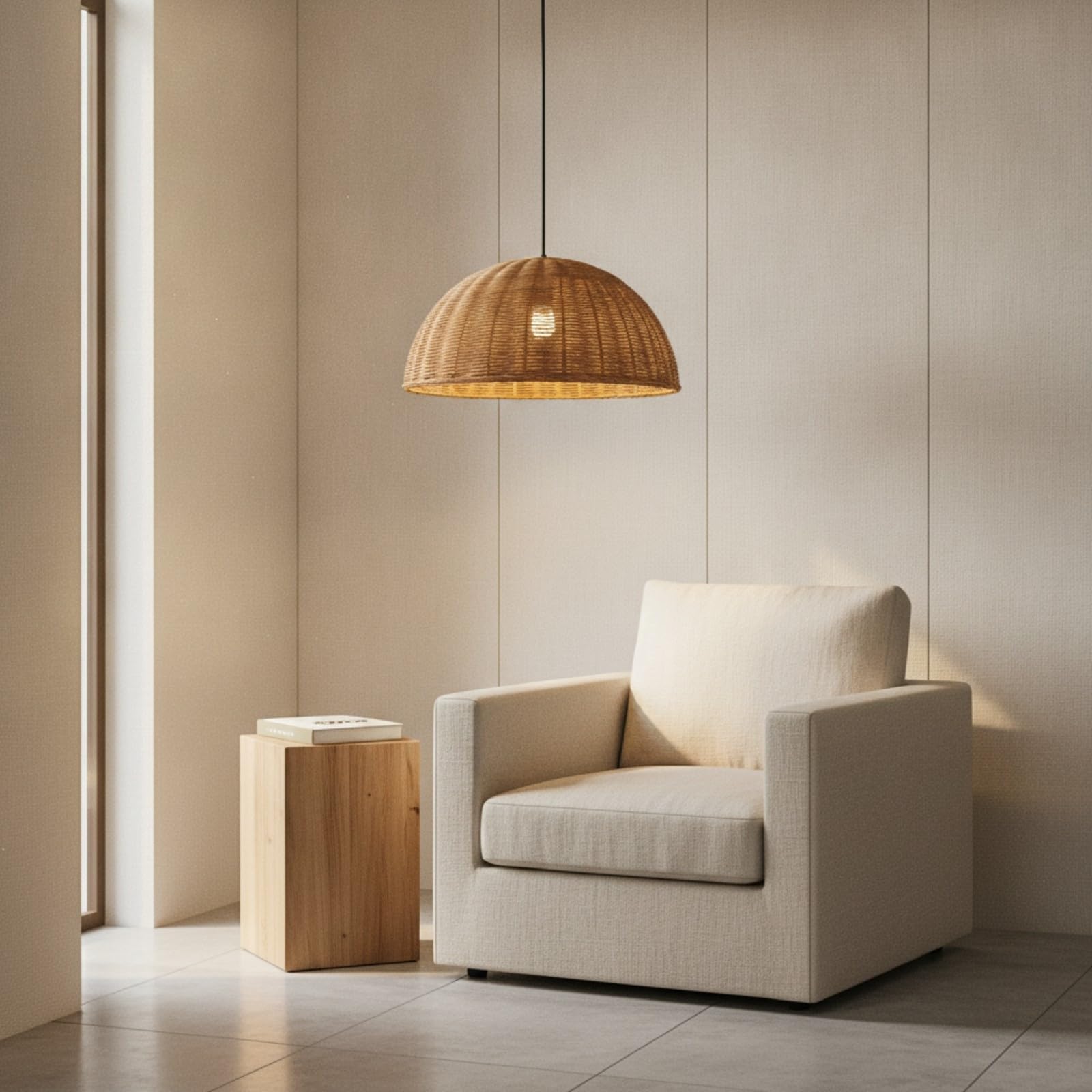 Lampadario in Rattan Regolabile Luce Calda, Lampada a Sospensione in Rattan, Illuminazione, per Caffetteria, 50CM