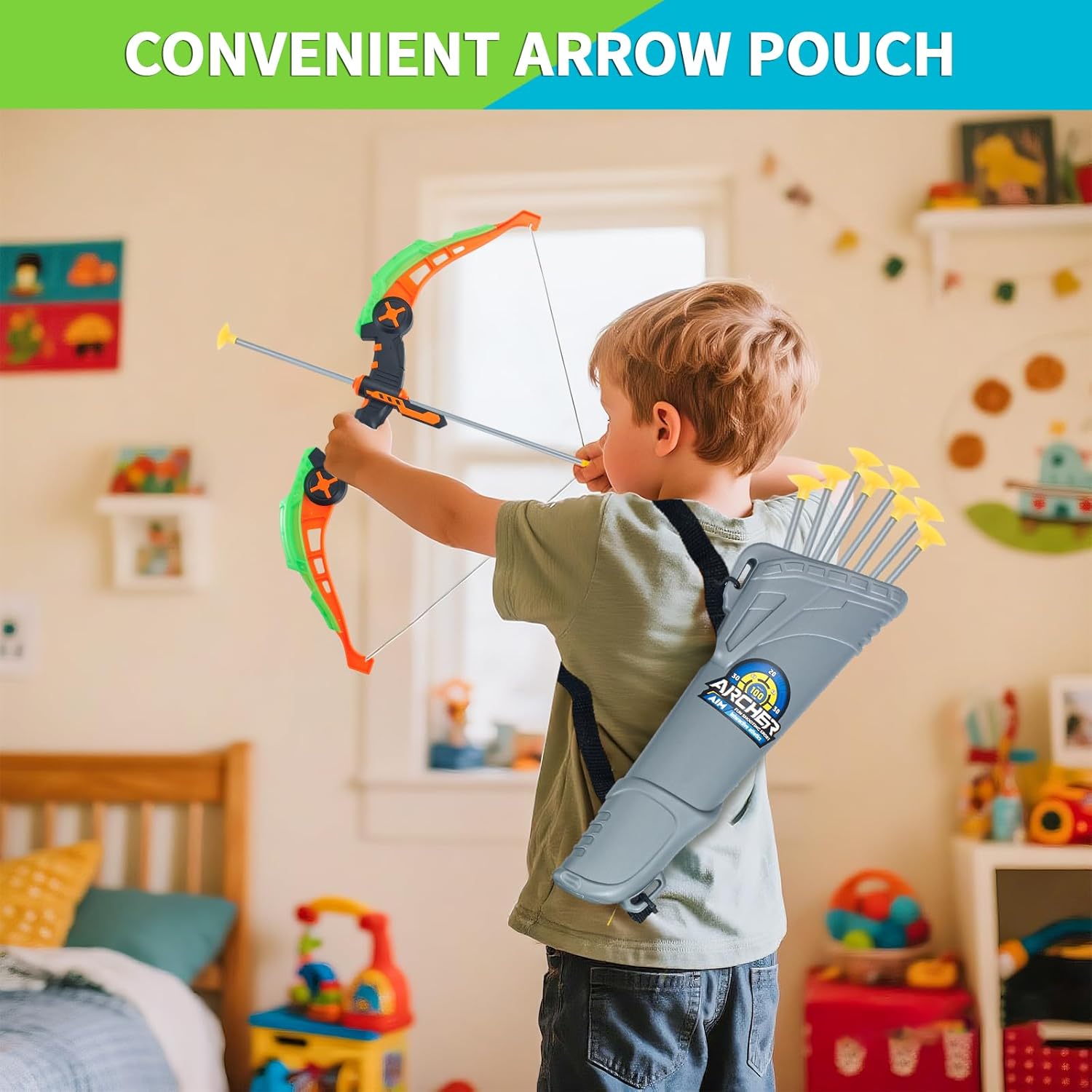 Kids Bow and Arrow Set - 8 Suction Cup Arrows & Target Glow in The Dark Archery Set for Kids 4-6, 8-12 26 Inch Recurve Bow