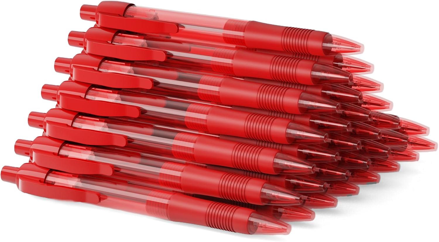 deegtran Pens Bulk, 30 Pack No Bleed Red Ink Click Pens with Soft Grip, Wholesale Retractable Ballpoint Pens for Office School, Medium Point Smooth 1.0MM