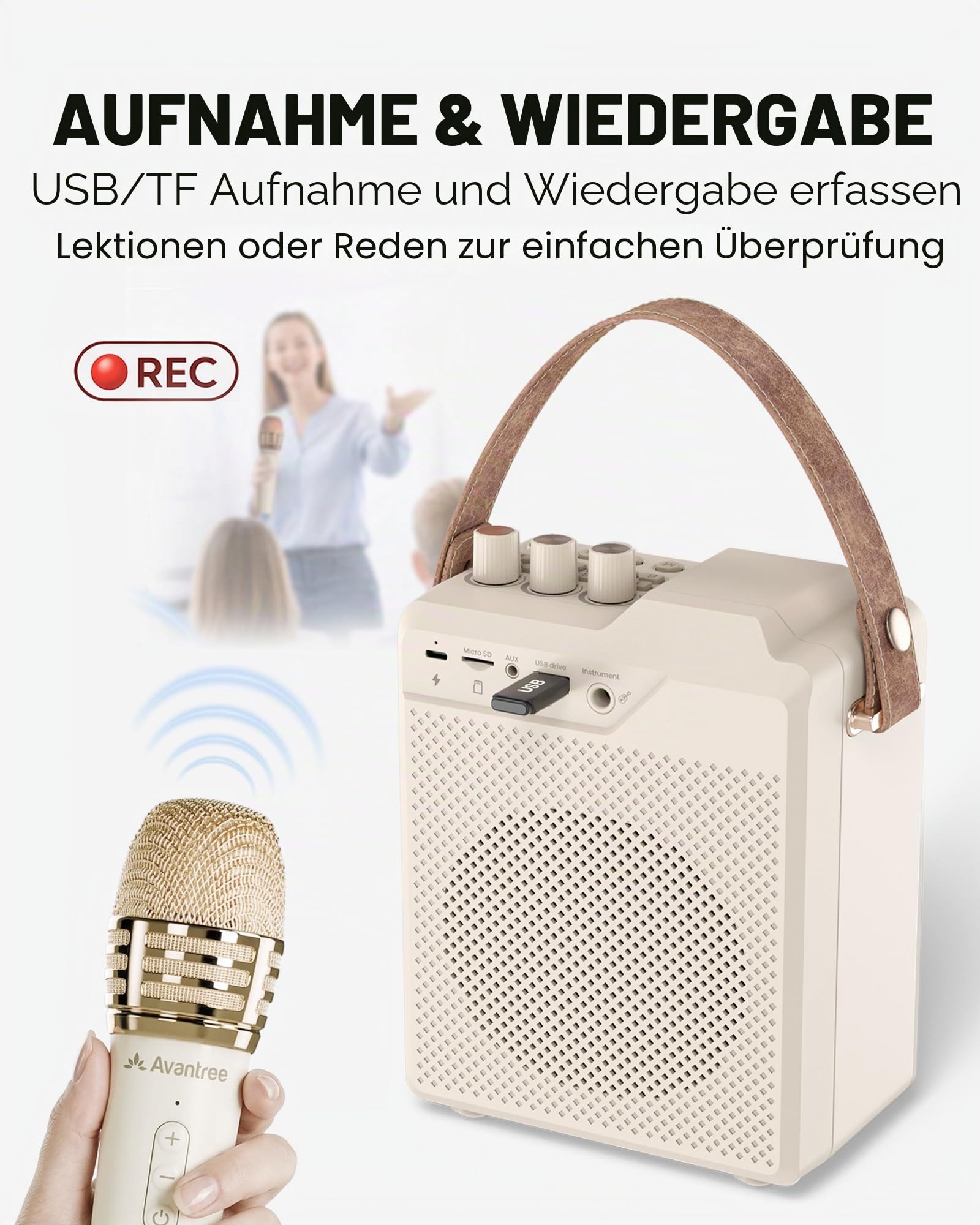 Avantree VoxAmp Duo - Tragbarer Kabellose Sprachverstärker, Doppeltes Mikrofon Und Lautsprecher Set Für Unterricht, Kleine Veranstaltungen & Partys, 30W Klare Stimme & Reicher Klang, 14H Akku