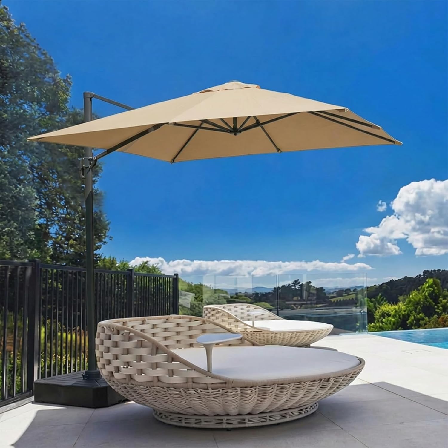 BPS 10'x10' Cantilever Umbrella Replacement Canopy for 8 Ribs Square Offset Umbrella, Outdoor Canopy Replacement for Patio Parasol, Canopy Only