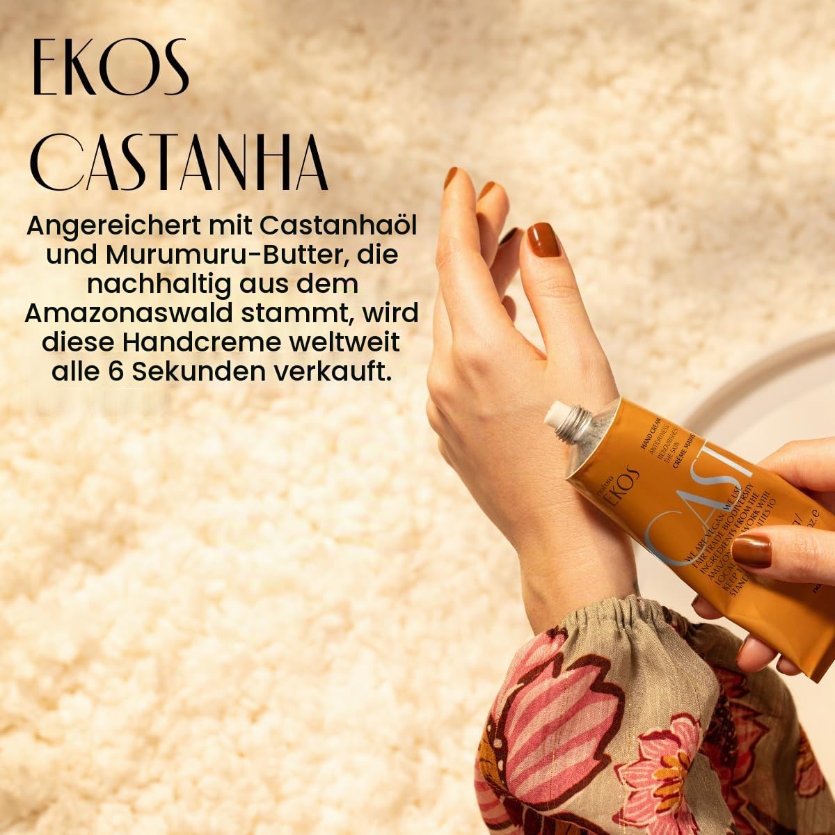 NATURA - Ekos Castanha Handcreme - Nährend & intensiv feuchtigkeitsspendend - Für trockene, geschädigte und rissige Hände - Zieht schnell ein - 100% vegan - Cruelty Free - 75 g Tube