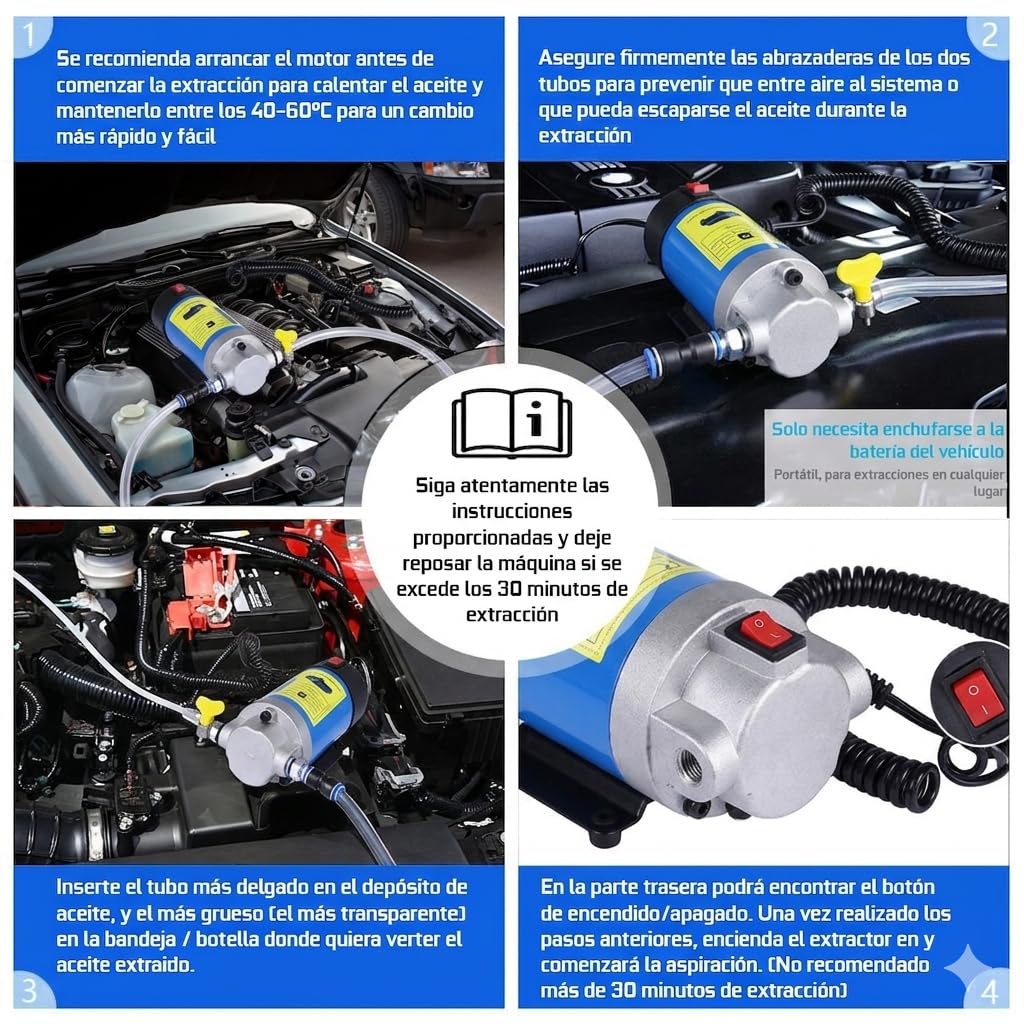 Bomba extractora de aceite DC 12V 100W Bomba de transferencia de combustible (no gasolina) y Aceite para Auto, Moto, Quad, furgon. Bomba de Aceite Diesel de Bajo Ruido para cambios de aceite