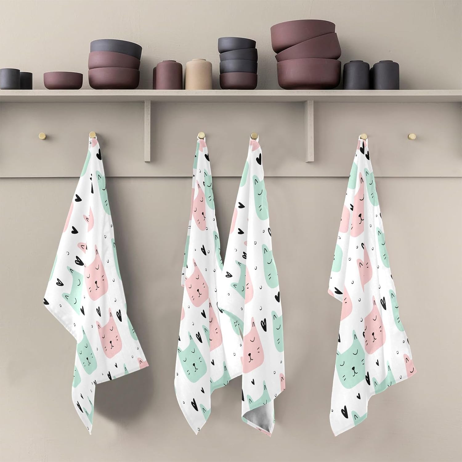 Color Cats Kitchen Towels Set of 6, Soft Absorbent Quick Drying and Reusable Dish Towels for Kitchen, Bathroom and Home Decor, 18 x 28 in