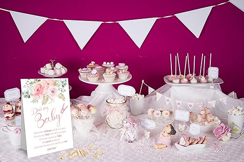 Miniatura 4 de Juego de pinzas para la ropa de bebé, juego floral rosa rubor para baby shower, un letrero de 8 x 11 y 50 mini pinzas naturales para la ropa, género