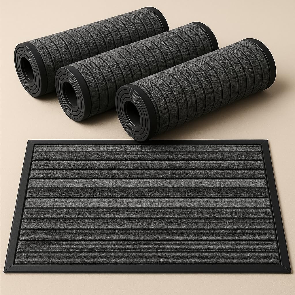 Hafaa Grey Door Mat 4 Pack 60x90 cm Water Absorbent Rubber Mat