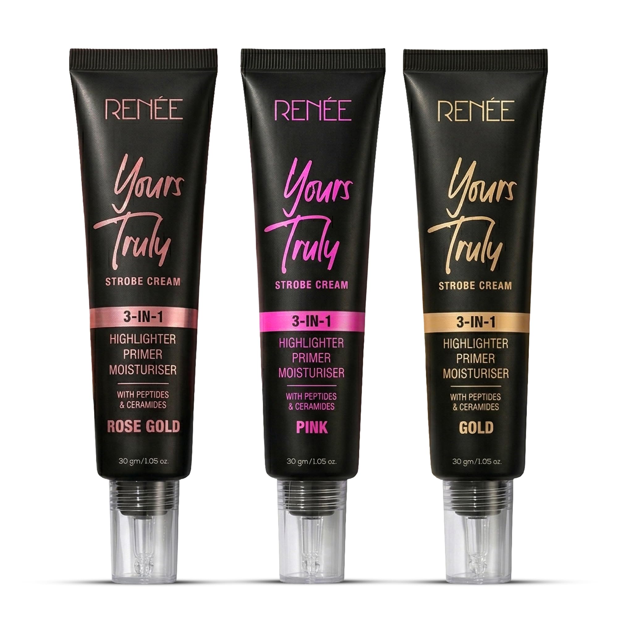 RENEE Yours Truly Strobe Cream for Face | 3 in 1 Highlighter Primer Moisturiser | Glow Cream, Lightweight, Non Sticky | Hydrating Dewy Skin Finish| For All Skin Types | Rose Gold, Pink & Gold | Pack Of 3-image-10