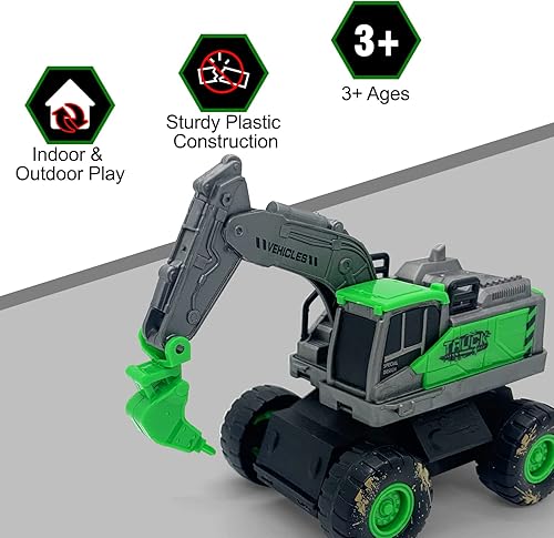 Miniatura 3 de Boersma Juguetes de excavadora de construcción para niños de 3 años, camiones de juguete para niños pequeños, juguetes de vehículos de construcción