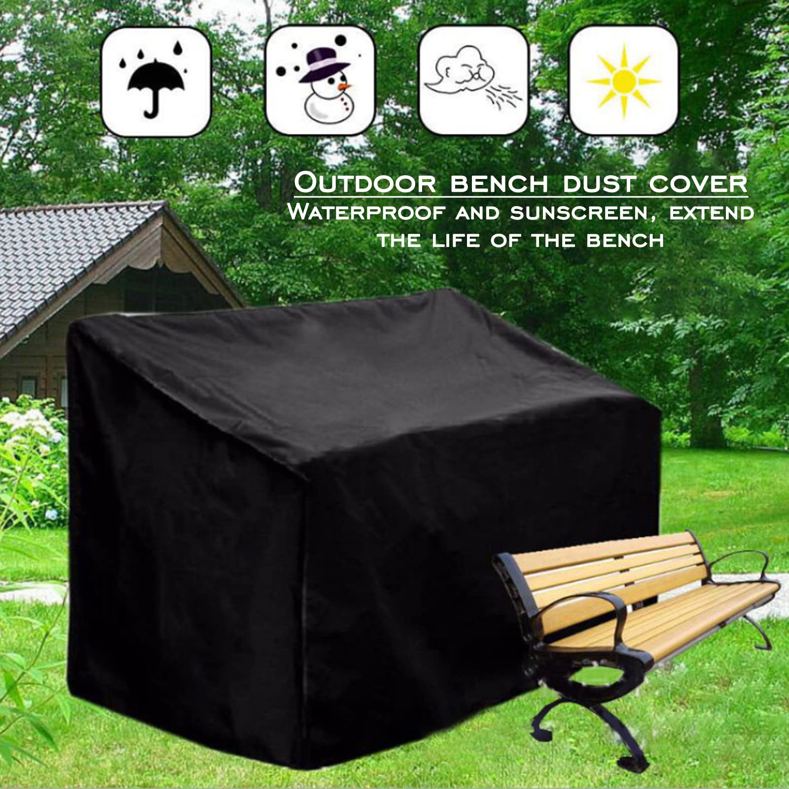 Housse Banc Extérieur 2 Places 134x66x89 Cm – Imperméable Oxford Noire – Anti-UV & Vent