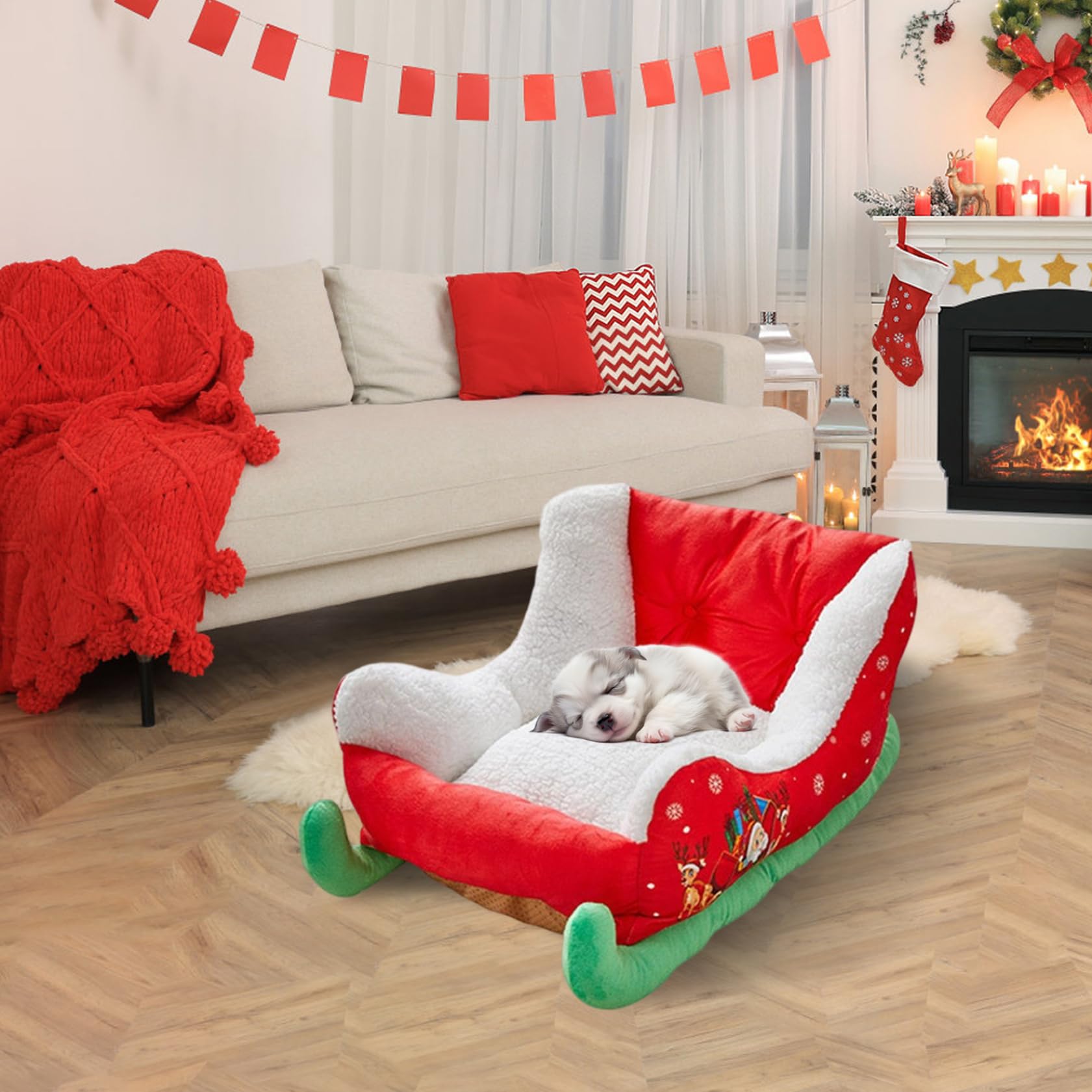 Cuccia per animali domestici con slitta natalizia 60x38x28 cm Morbido peluche