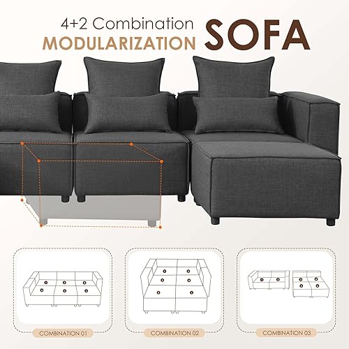 Miniatura 3 de Juego Sofá modular modular de 130.7 pulgadas con otomana extraíble, moderno sofá convertible en forma de U con asiento profundo, sofás de lino para