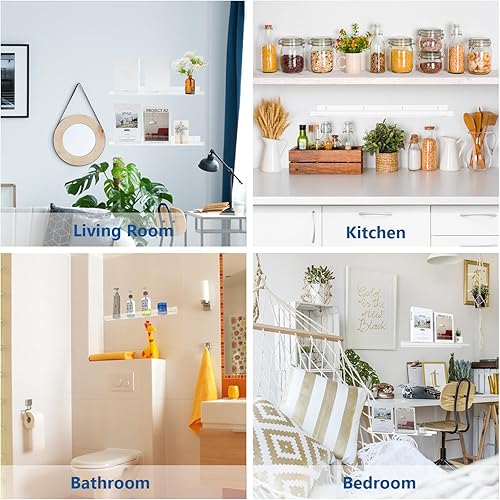 Miniatura 6 de Kathfly 8 Pcs 24 Inch Clear Acrylic Floating Shelves Wall Mounted Invisible Storage Ledge for Book, Makeup Spice Picture Toy Display in Bathroom