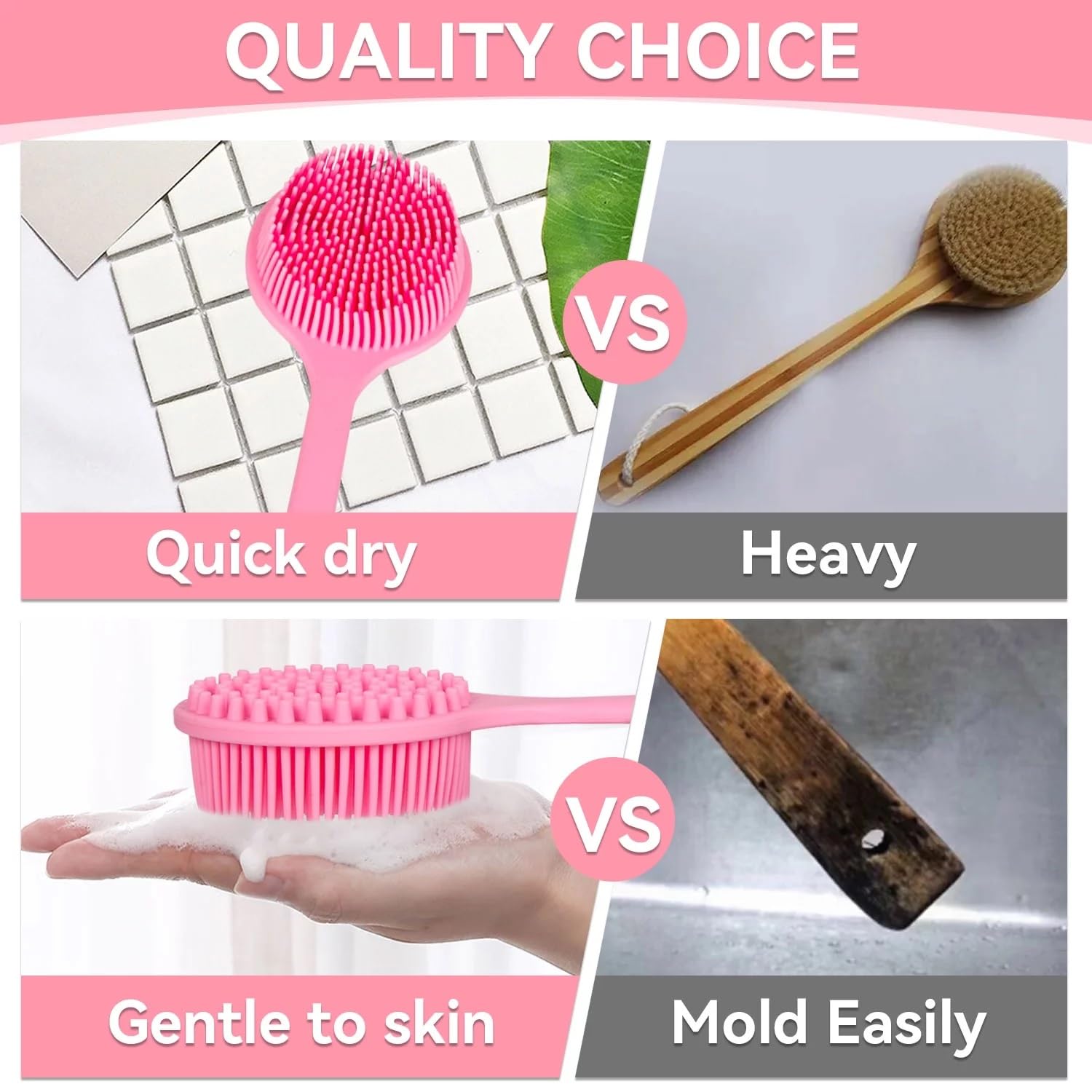 DRAVAl Shower Brush, Body Brush, Back Washer, Exfoliating Bath Brush, Back Brush, Shower Brush Long Handle, Non-Slip Grip (multicolor) 3