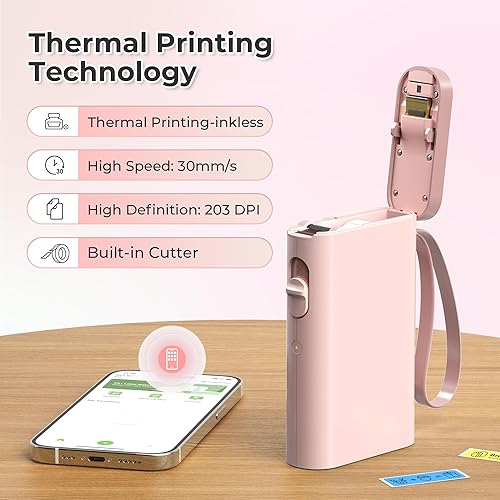 Miniatura 5 de Nelko Label Maker Machine with Tape, P21 Bluetooth Label Printer, Wireless Mini Label Makers with Multiple Templates for School Office Home, Pink