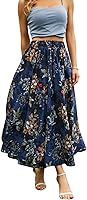 Abaadlw Women's Flowy Maxi Midi Skirt with Pockets - Elastic High Waist Boho Floral for Beach Party Vacation