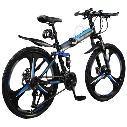24-26 Inch Adult Folding Mountain Bike, Dual Suspension Mountain Bike with 3 Spoke Wheels, 21 Speed, for Men and Women, with Mudguard