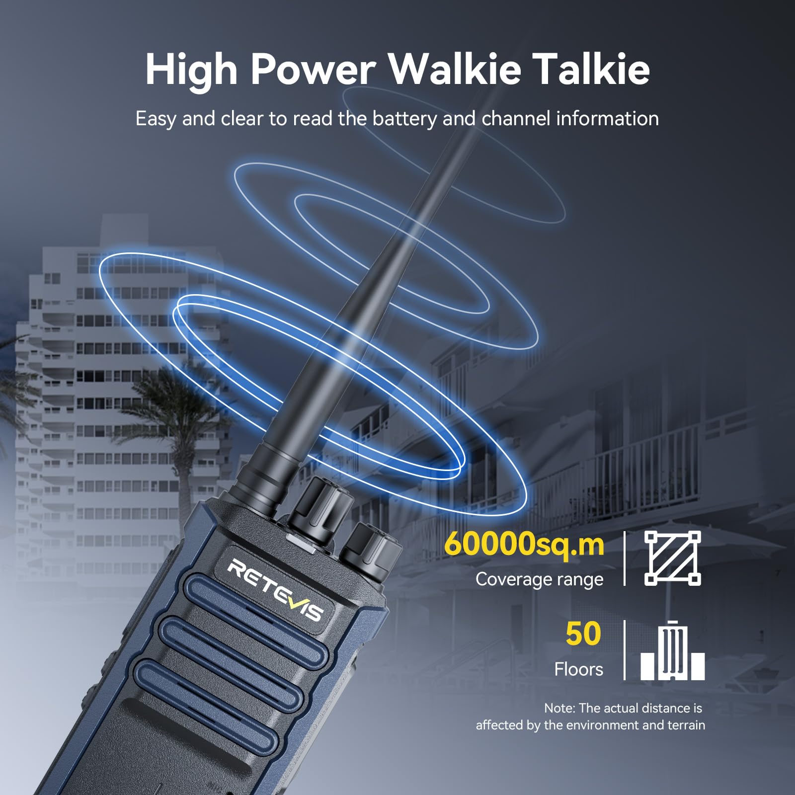 Retevis RT86A Walkie Talkie o Dużym zasięgu, Profesjonalne Radio Dwukierunkowe dla Dorosłych, 2500mAh, Wysokiej Mocy Przenośne Radio do Rozmów Grupowych, Budownictwo, Logistyka i Transport (2 szt.)