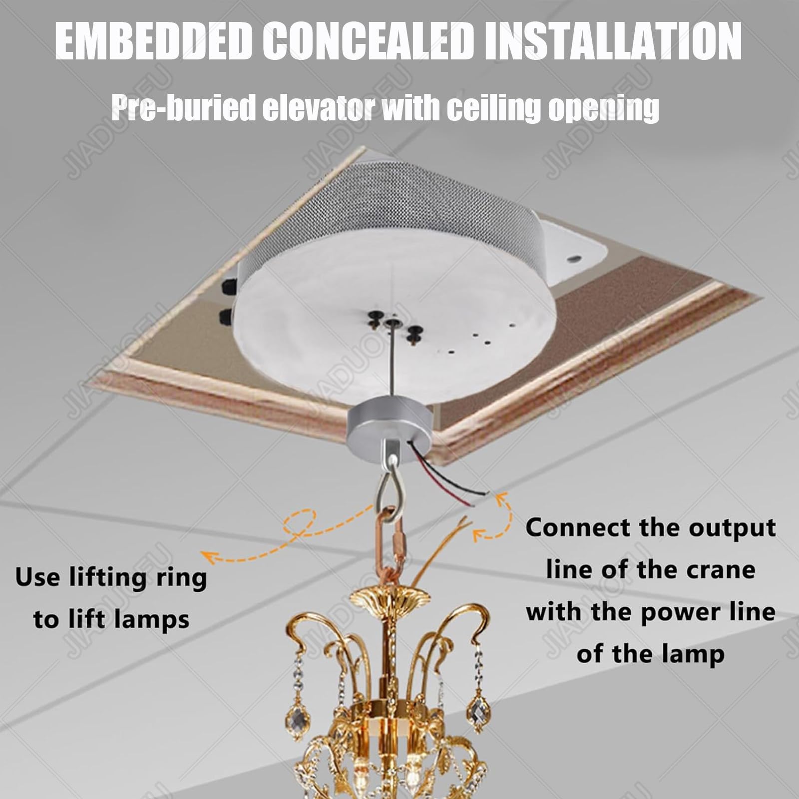 Paranco Elettrico lampadari, Sis-Tema Sollevamento lampadari 2 in 1 con Telecomando + Interruttore a Parete, Sollevatore per lampade a Sospensione Villas, Corsa Sollevamento 6 Metri. 70KG