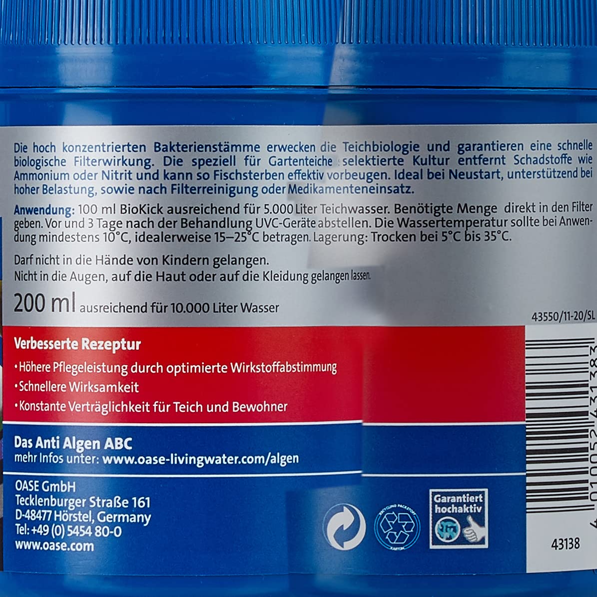 OASE 50455 Druckfilter BioPress Set 10000 & 43138 AquaActiv BioKick 200 ml für 10.000 l - Teichbakterien Starterbakterien für Fischteich Gartenteich Schwimmteich
