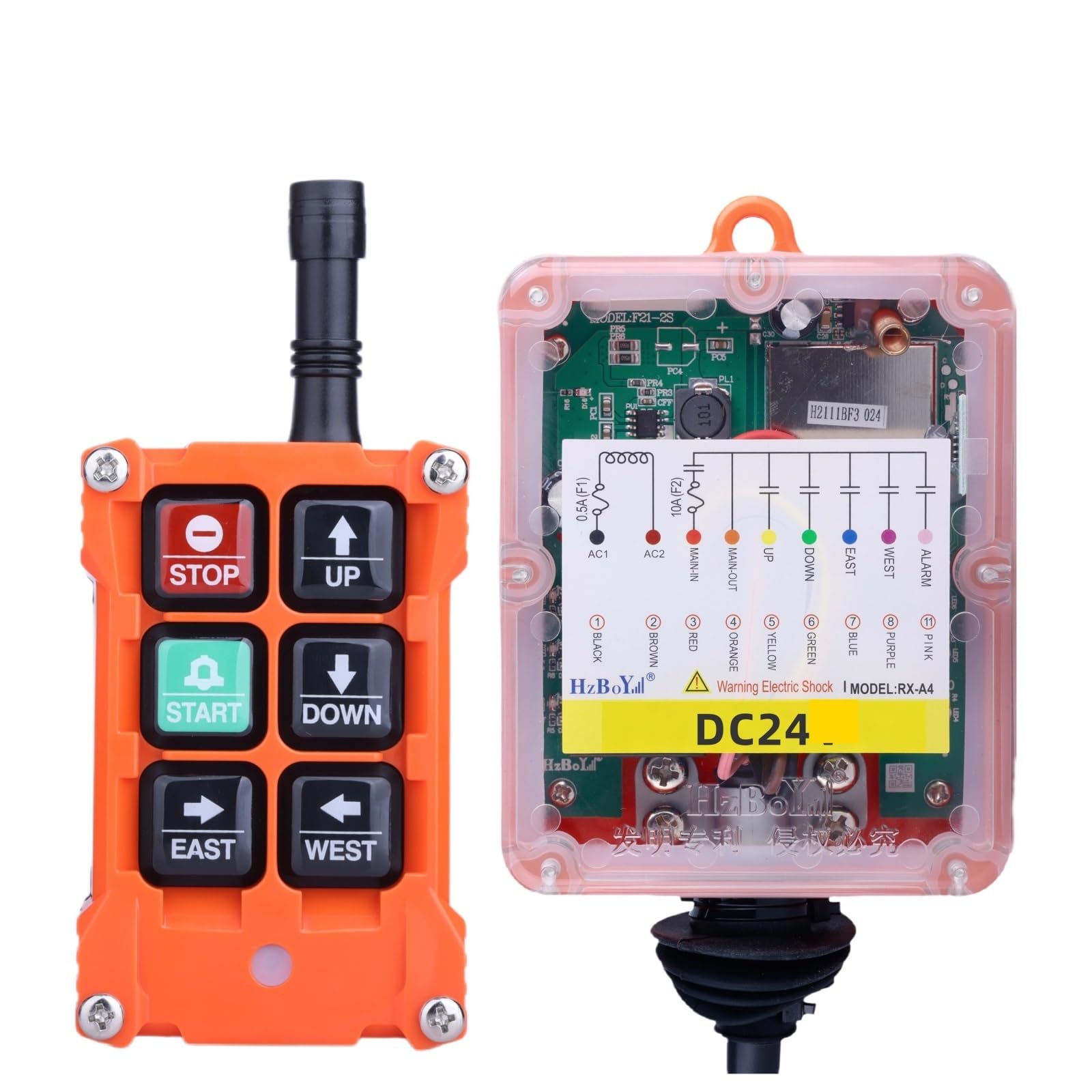JVDDI 4 Button Key Single Speed DC 12V-24V Hoist Wireless Industrial Remote Control Ip67 Waterproof Overhead Crane Truck(DC24 2T1R)