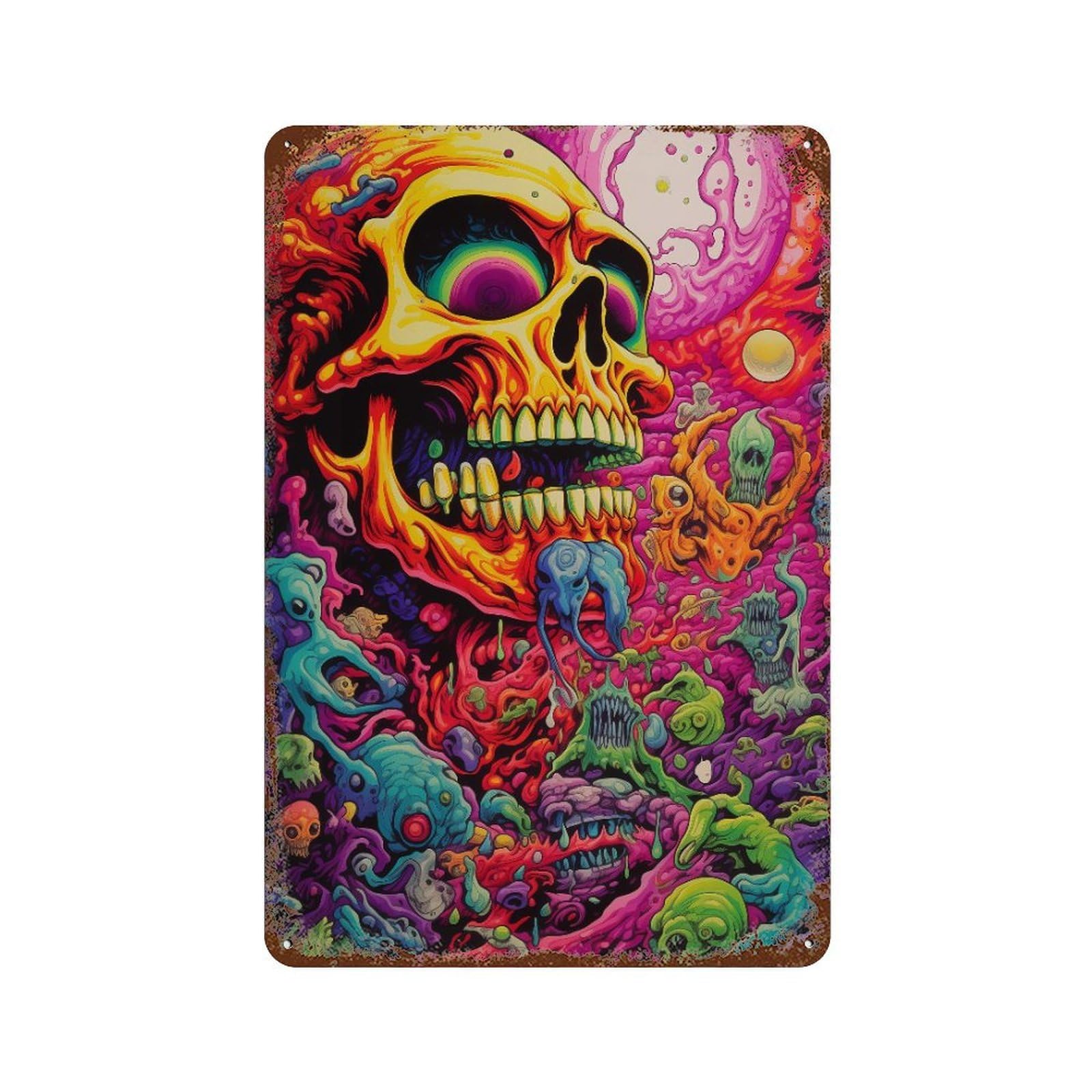 Decorative Tin Sign with Skull Art Print-4 Design 11.8"x7.9", for Basement, Hobby Room And Garage Decor, Farmhouse Wall Decor
