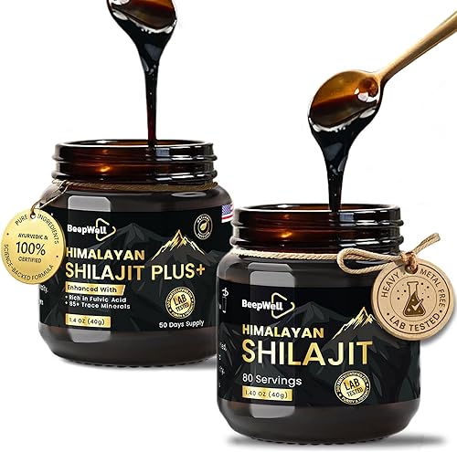 Resina Shilajit natural (80 porciones) + extracto de ashwagandha y pimienta negra (50 porciones)  Combo orgánico 2 en 1  85% ácido fúlvico, grado