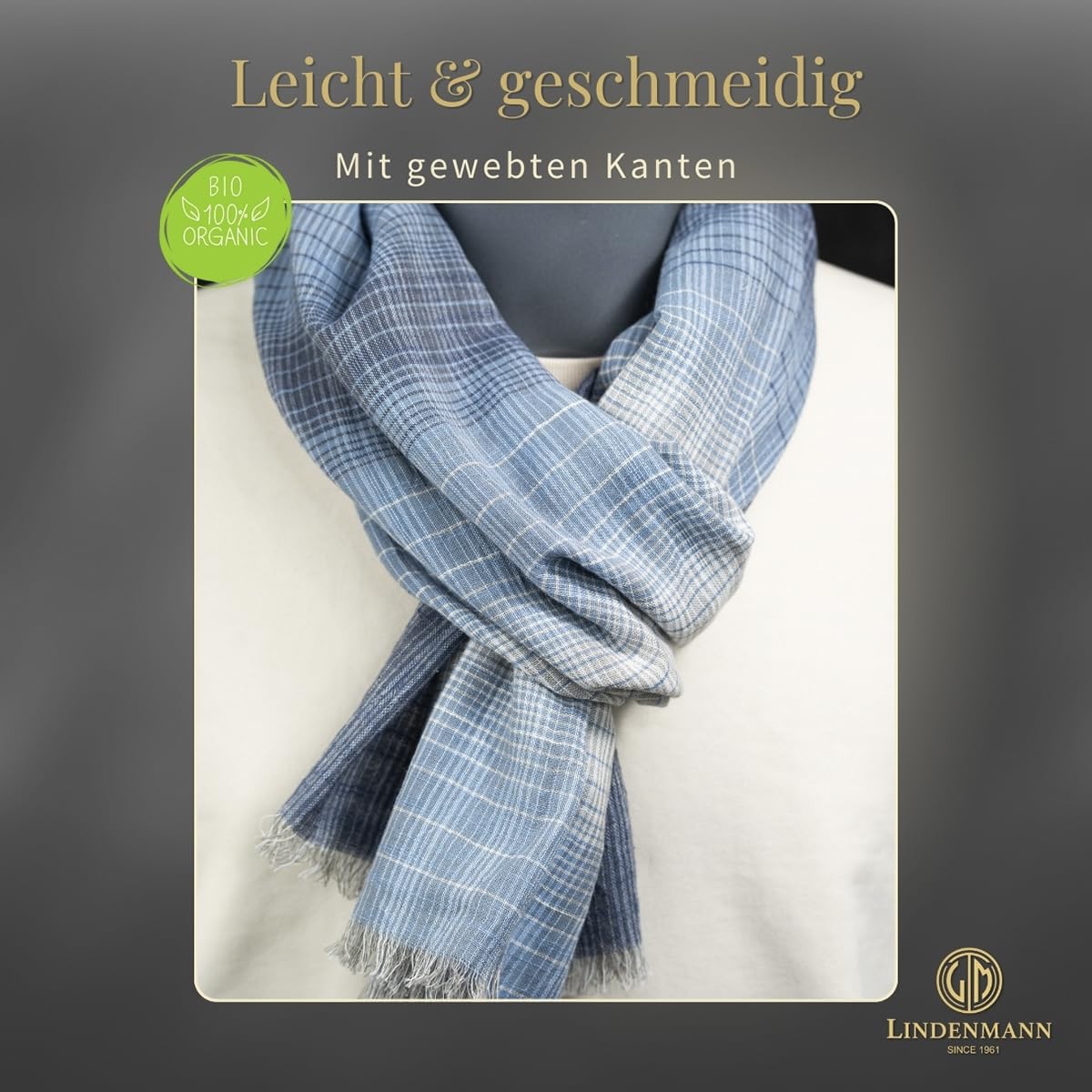 LINDENMANN Bufanda de hombre ligero 100% algodón orgánico azul, azul, Talla única