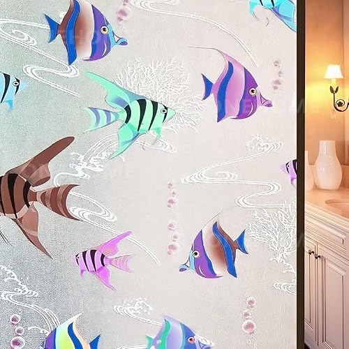 ONEHOME Premium Vinyl Stained Window Glass Film (16x60 Inch) - Self-Adhesive Decorative Sticker Tint Wallpaper Opaque Sheet for Glass Privacy Cover Window, Door, Office, Home.| Anti-UV. Aquarium Fish