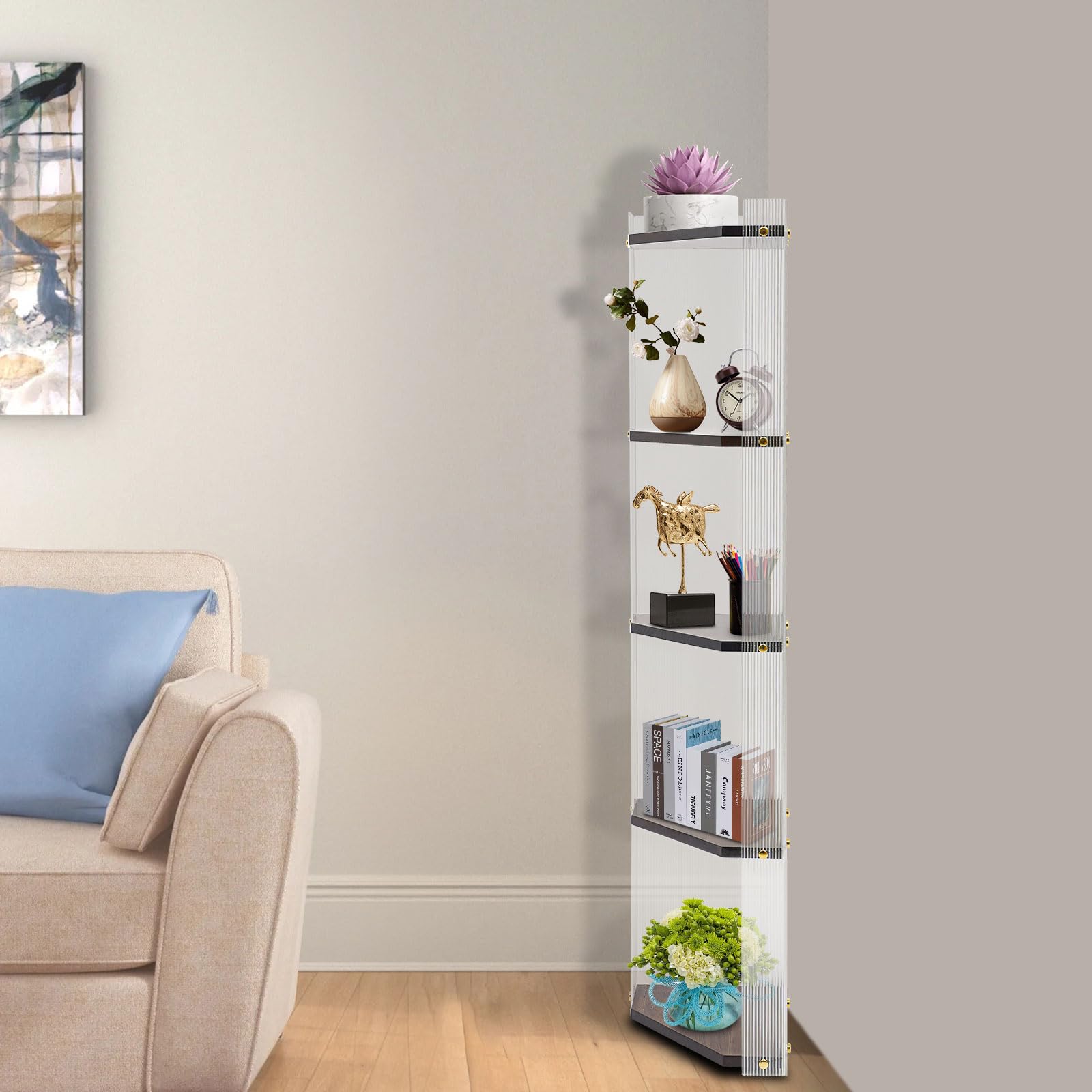 5-stufiges Aufbewahrungsregal, Aufbewahrungsregal, Badezimmer-Organizer,Bücherregal aus Holz,Es kann Kosmetik-Organisator, Gewürzregal Toilettenartikel-Organisator 19.5 * 120cm