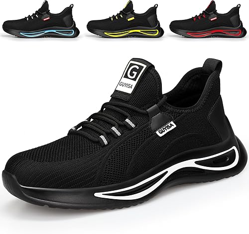 GLANOUDUN Zapatos de punta de acero para hombre, zapatos de trabajo ligeros para hombres, zapatos de trabajo negros con punta de acero, zapatos de