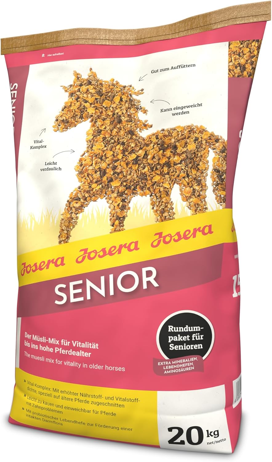 JOSERA Senior (1 x 20 kg) | Pferd Senior | Premium-Pferdefutter für ältere Pferde | Leicht verdaulich und leicht zu kauen | Ideal zum Füttern | mit Vitalkomplex | 1 Stück