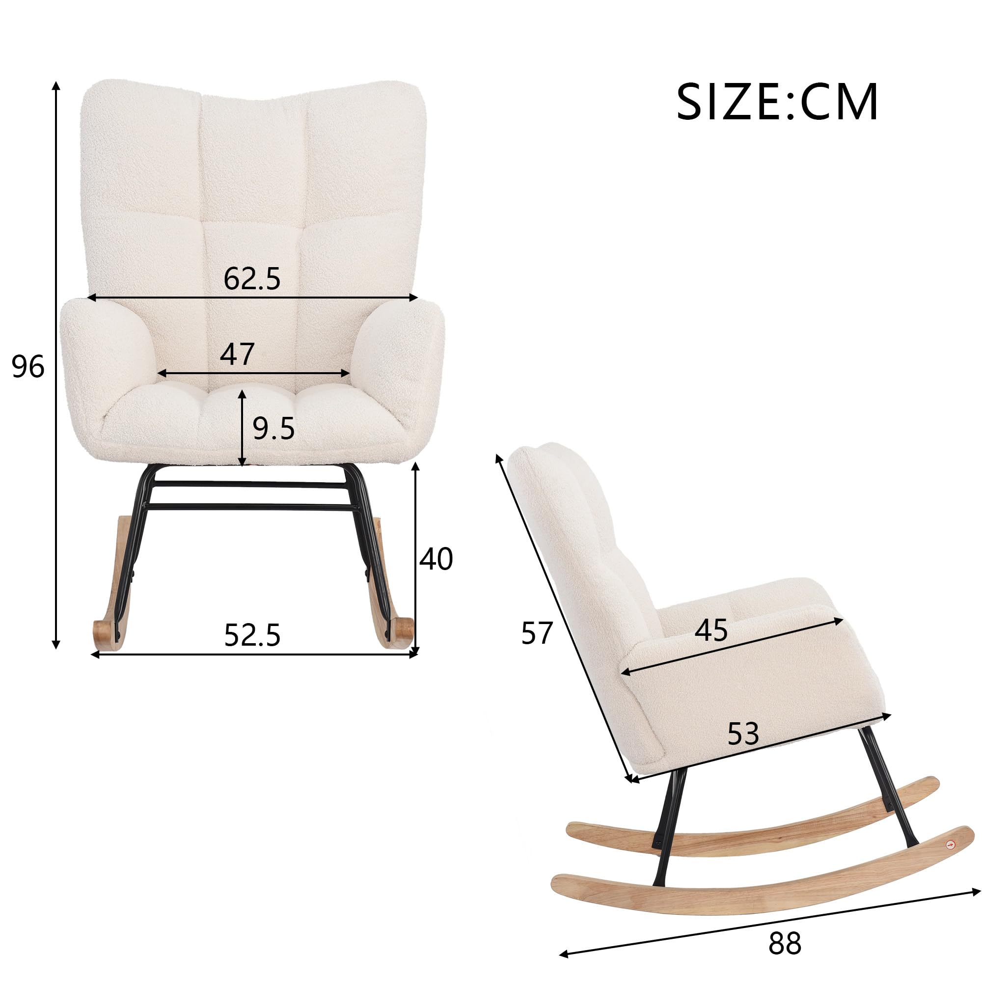 MEXUS Chaise à Bascule, Coussin en Laine à Dossier Haut, Chaise Longue Moelleuse et Chaise d'allaitement, Convient au Salon, à la Chambre, à la Chambre de bébé et à la Salle de Lecture, Beige