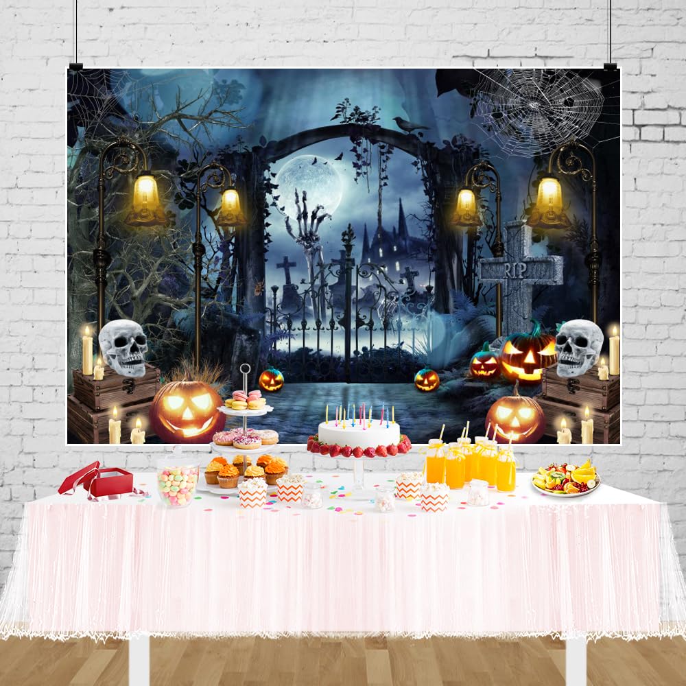 Luminora Halloween-Hintergrund – Gruseliges Schloss, 2,4x1,8 M, Polyester, Für Party & Fotoshooting