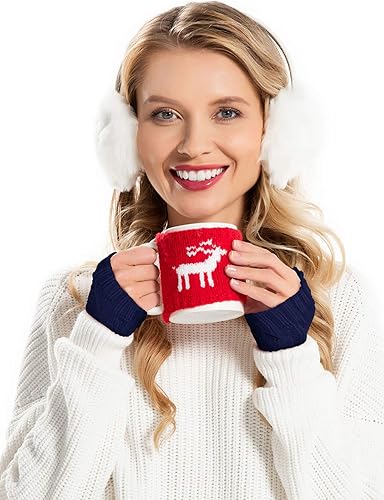 Miniatura 7 de 4 pares de guantes de punto sin dedos para mujer, calentadores de brazo con agujero para el pulgar