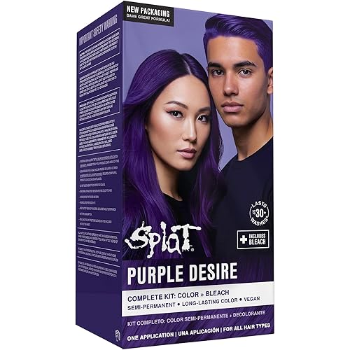 Splat Purple Desire Semi Permanent Hair Dye Kit with Bleach, 1 Application, Includes Purple Hair Dye, Oxide & Bleach Powder, Vegan & Cruelty Free Hair Color