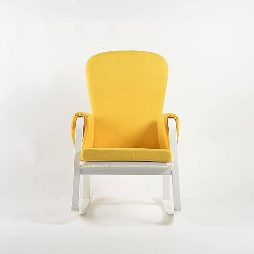 Miniatura 2 de Dxacvkc Mecedora para guardería, sillón tapizado de tela con respaldo alto y bolsillo lateral, sillas mecedoras tapizadas para habitación de