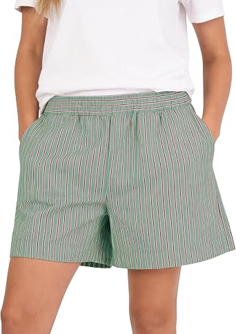 PEHMEA Women Striped Boxer Shorts Casual Lounge Sleep Beach Bottoms