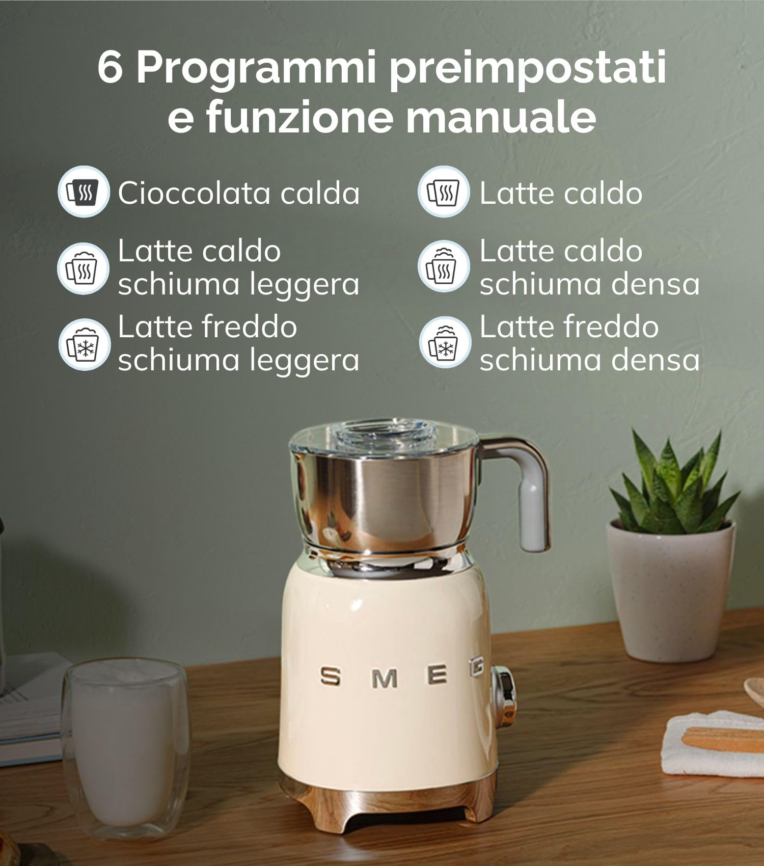 Smeg, Montalatte Multifunzione MFF11BLEU, con Sistema ad Induzione, 6 Programmi Preimpostati, Una funzione Manuale, Caraffa Removibile da 600 ml, Tappo Misuratore, Avvolgicavo Integrato, 500W, Nero