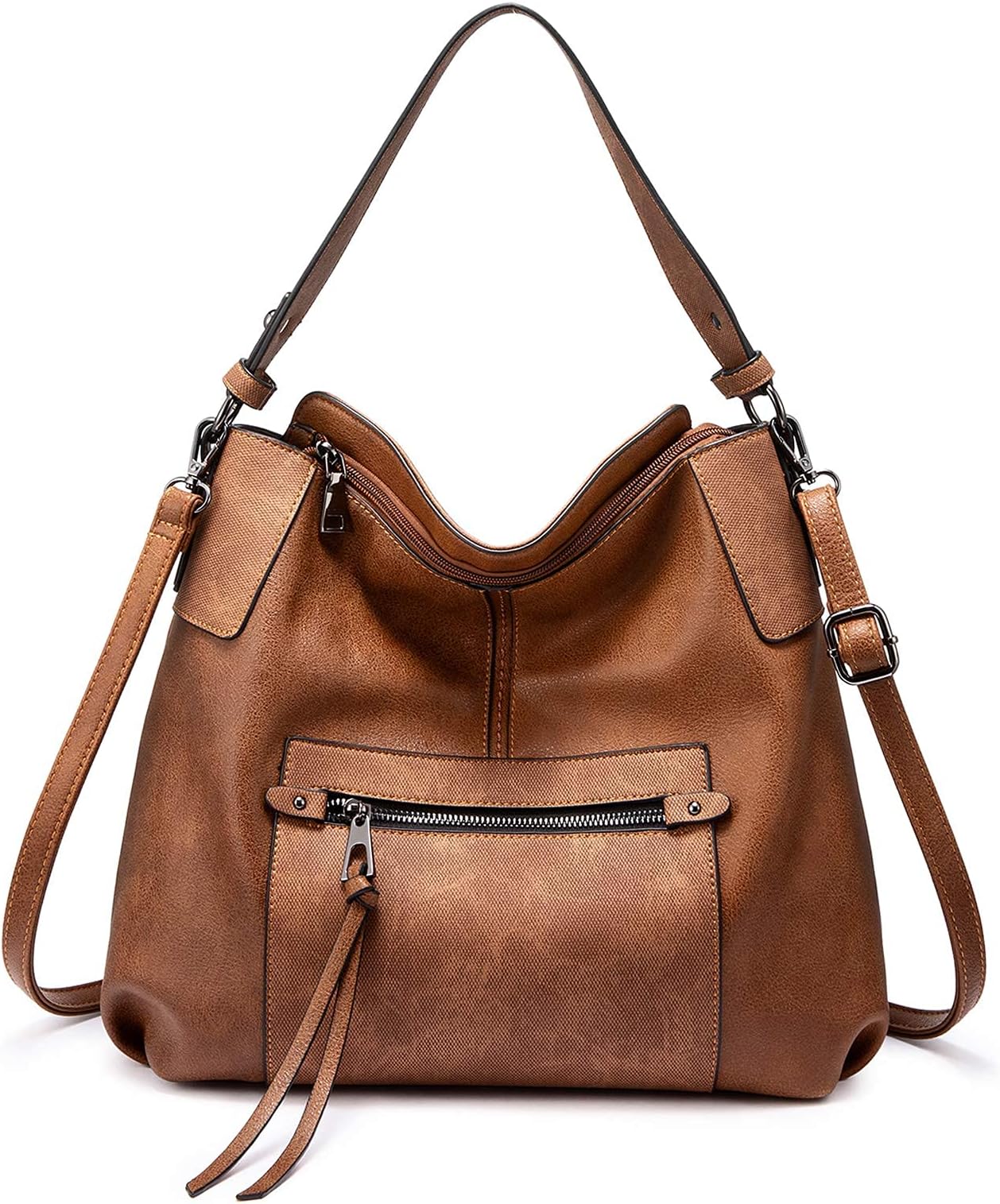 Realer Handbag, Women's Shopper, Leather Shoulder Bag, Large Shoulder Bag, Elegant Handbag, Hobo Bag with Removable Shoulder Strap, A-brown, M