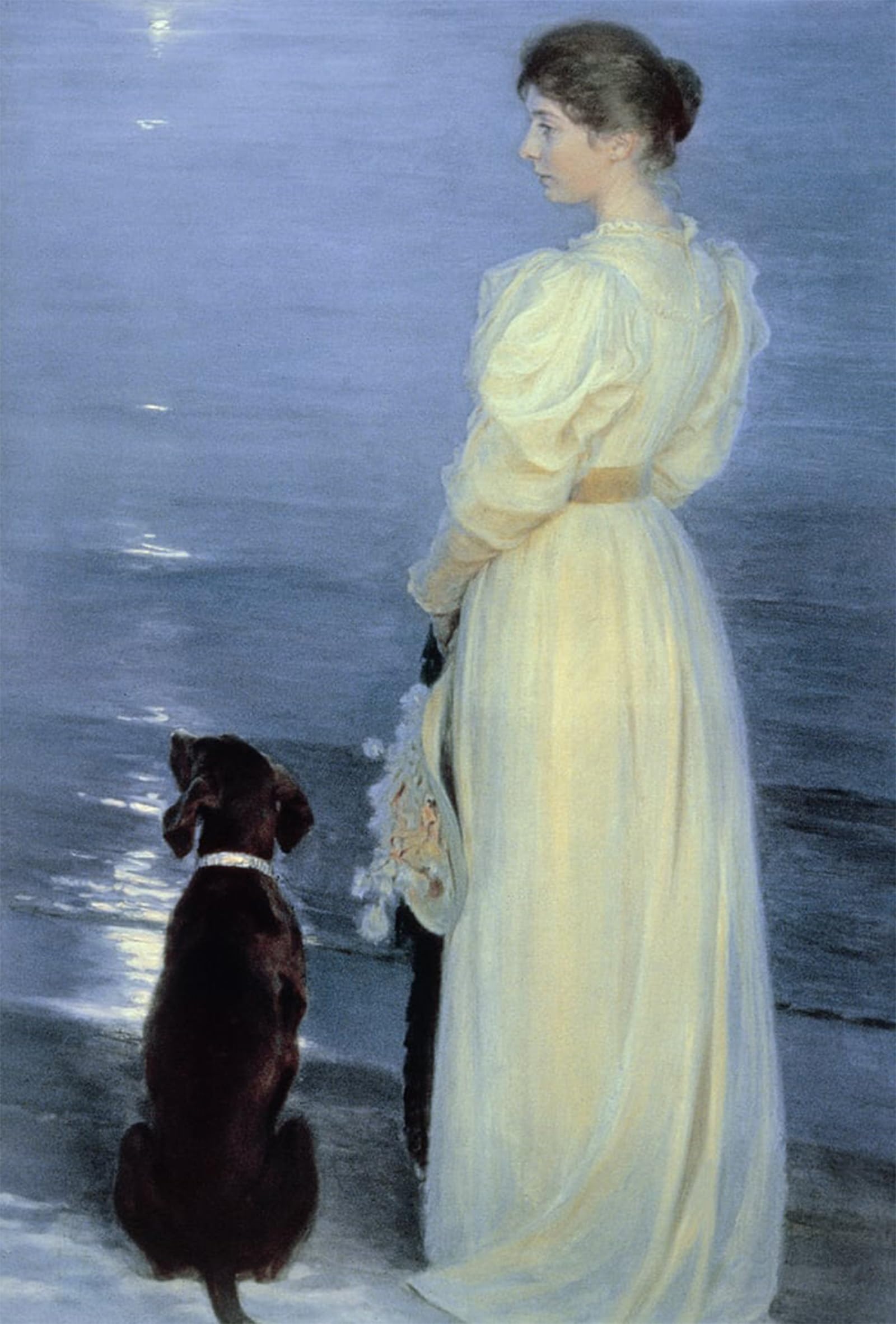 Serendipitp No Frame Abstract Painting Mural Print Picture Wall Decor Painting Summer Evening At The Artists Wife With A Dog On The Beach By Peder Severin Krøyer Vintage Wall Artwork For Home Decor 60X90cm
