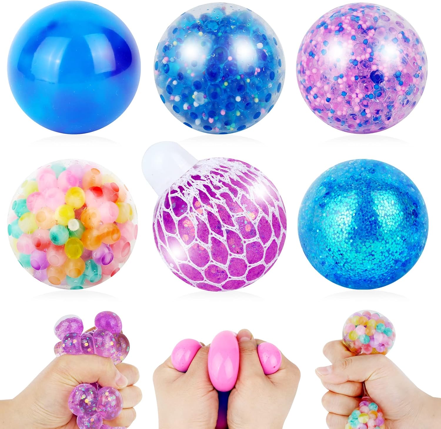 Stress Balls for Kids 6PACK, Stress Relief Squishy Squeeze Balls Fidget Toys for Adults, Netos Unbreakable Squishies Ball Sticky Balls for Autism Sensory/ADHD, Durable Colorful Balls