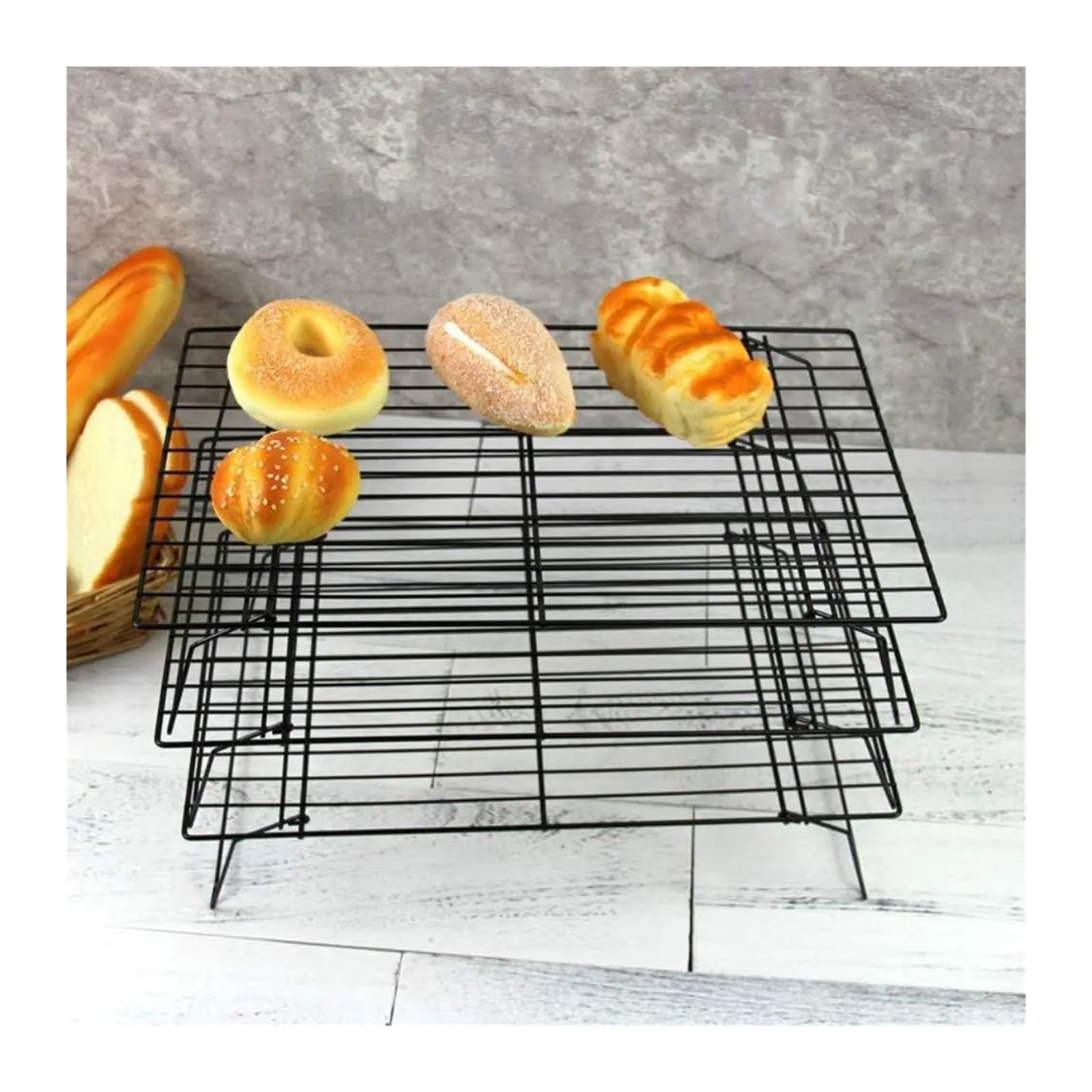 Griglia metallica antiaderente pieghevole a 3 strati in acciaio inossidabile | Griglia di raffreddamento for torte Teglia da forno Forno Porta pane for pizza Scaffale for barbecue Cucina(3 layer)
